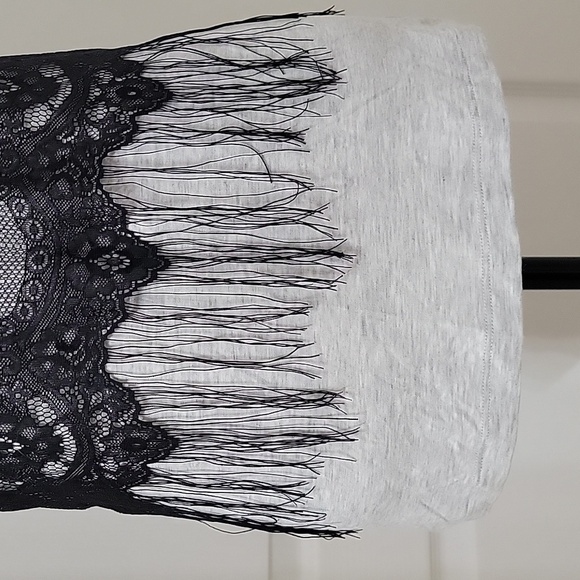 a.n.a. Size M Black Lace with Fringe Over Gray Sleeveless Tank Top, NEW with Tag - Picture 3 of 13